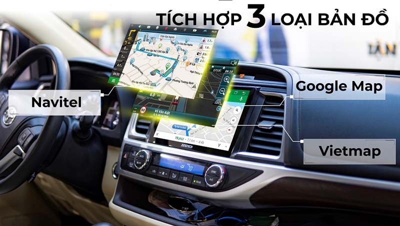Màn hình Android tích hợp 3 bản đồ chỉ đường thông minh